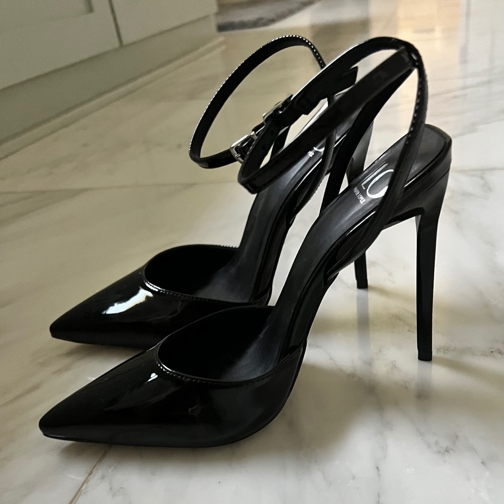 JLo patent pointed toe black heels